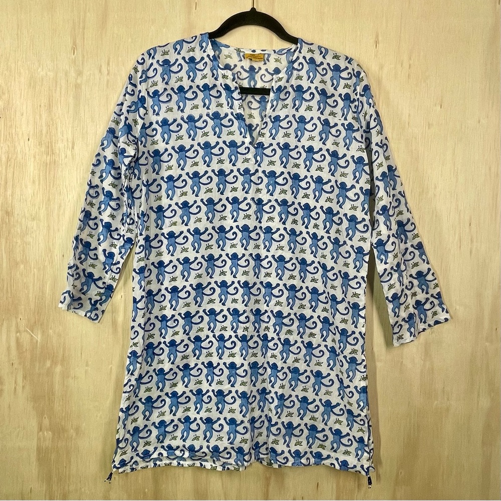 ROBERTA ROLLER RABBIT SWIM COVER UP WITH BLUE MONKEY PRINT DESIGN KURTA SZ S